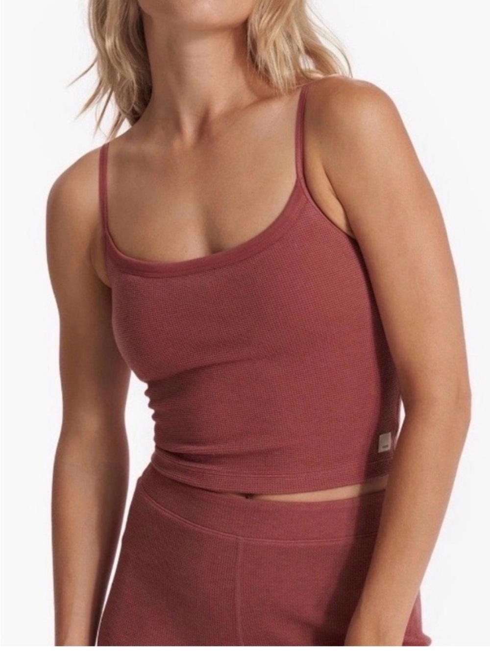 Vuori Ribbed Cropped Tank Top in Dusty Rose